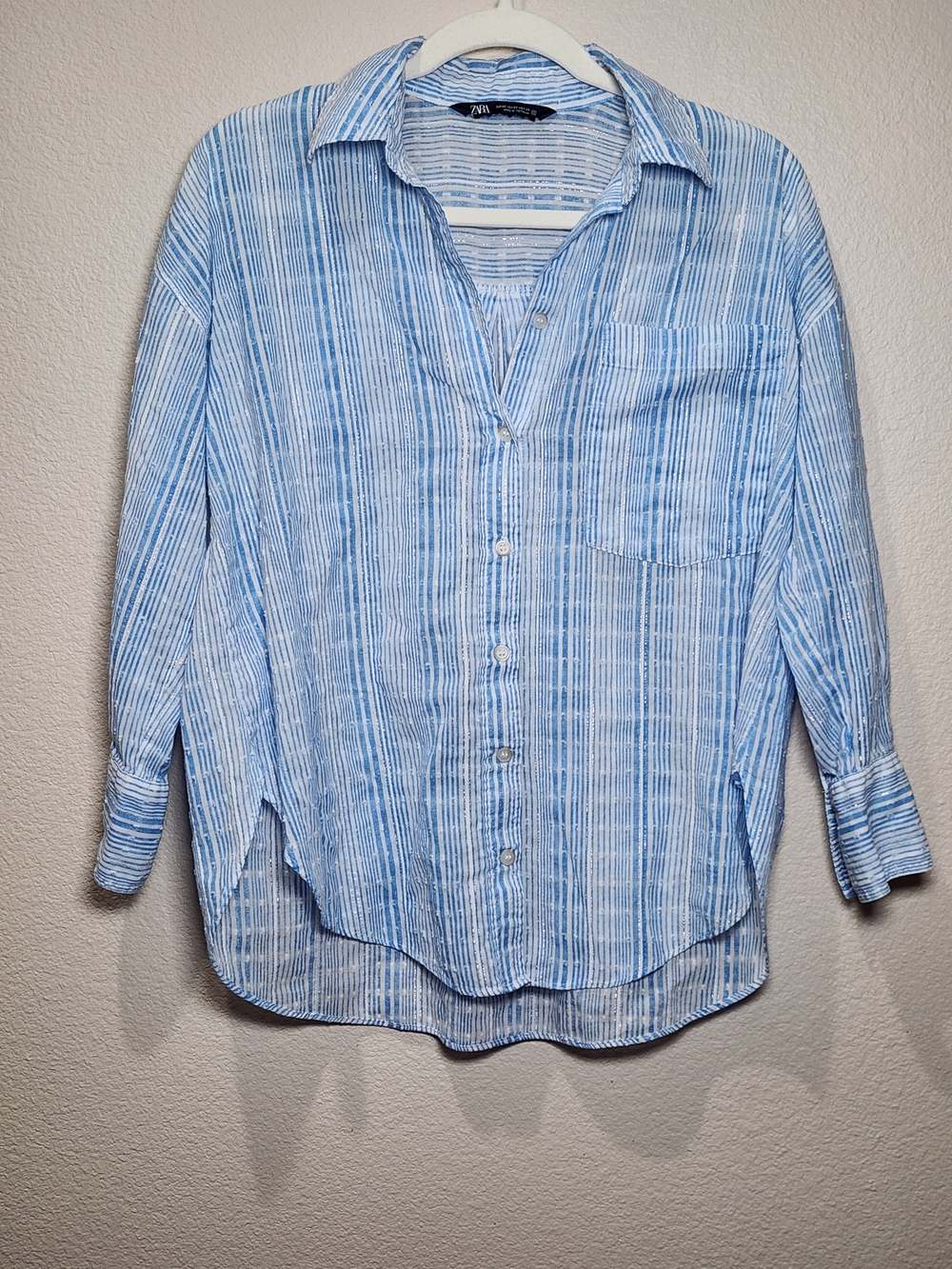 Oversized Button Up Zara Light Blue and White Striped Button Down Shirt
